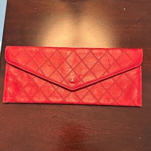 CHANEL Red Quilted Leather Envelope Clutch